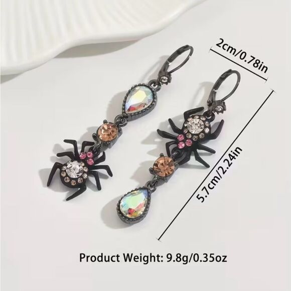 🕷️ Betsey Johnson Mismatched Black and Pink Dangle Spider Earrings 🕷️ - Picture 8 of 11